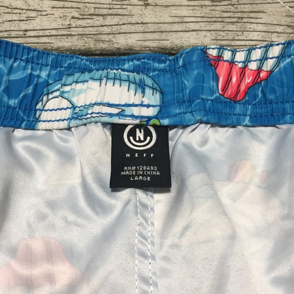 Neff Drawstring Shorts Men’s L Blue (Inseam 9) Unicorn Whale Popsicle Print - Picture 10 of 11